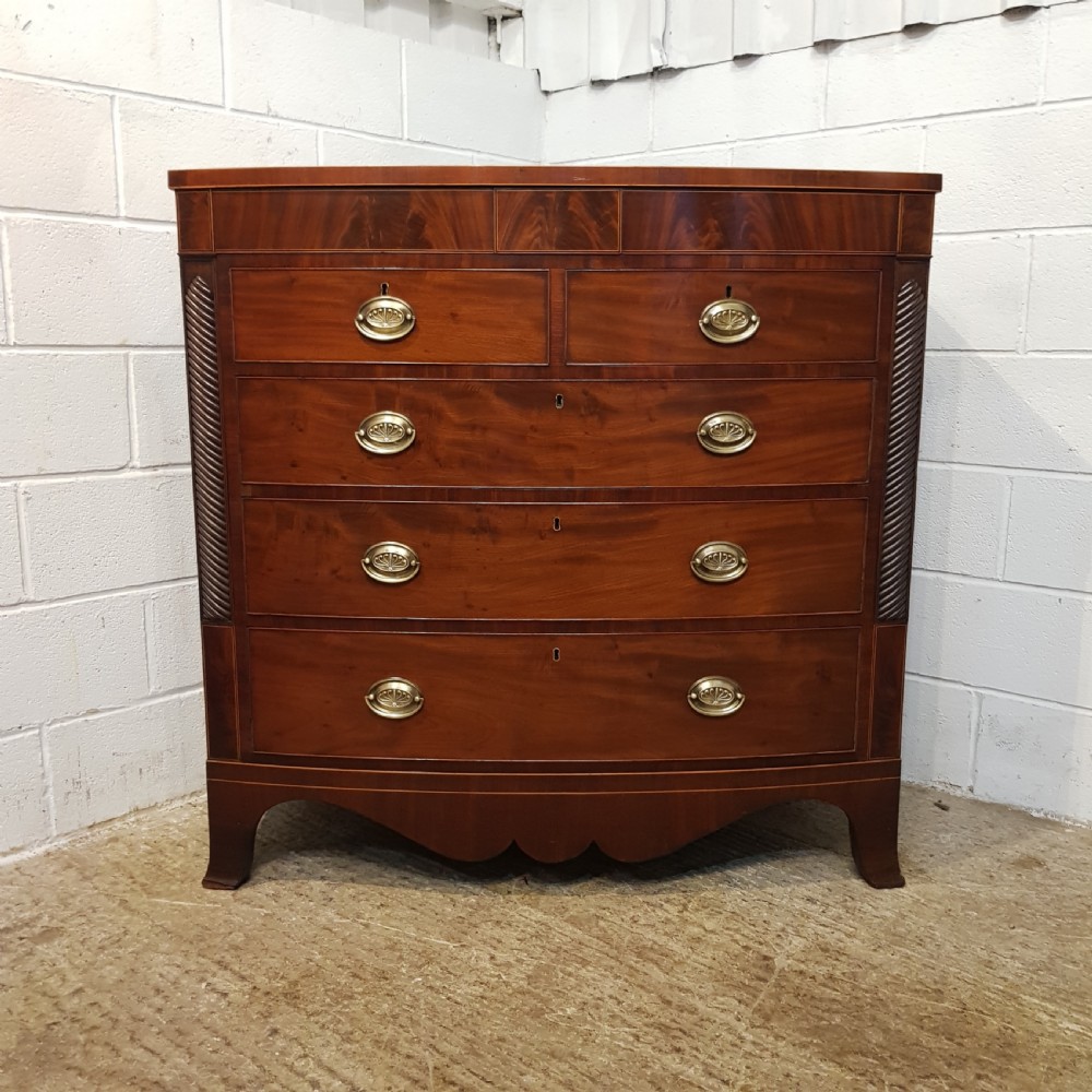 ANTIQUE REGENCY MAHOGANY BOW FRONTED CHEST OF DRAWERS C1820 View IX