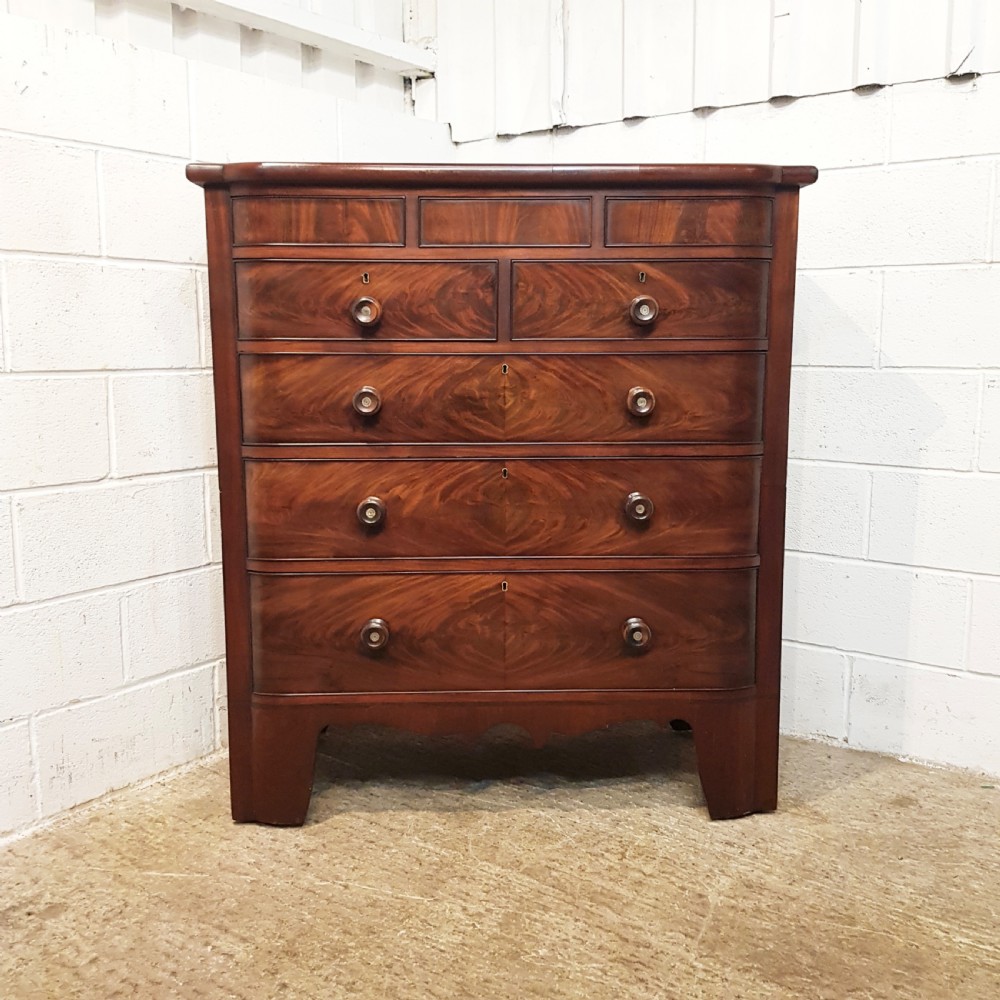 ANTIQUE VICTORIAN MAHOGANY BOW FRONT CHEST OF DRAWERS C1880 View II