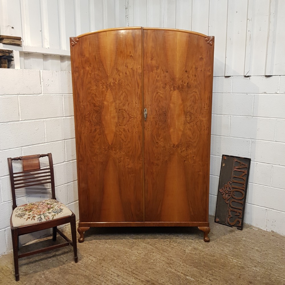ANTIQUE  ART DECO BURR WALNUT DOUBKE WARDROBE C1920