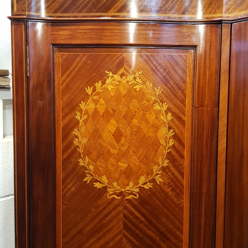 ANTIQUE LATE. VICTORIAN INLAID MAHOGANY BOW FRONT TRIPLE WARDROBE C1890 View IV