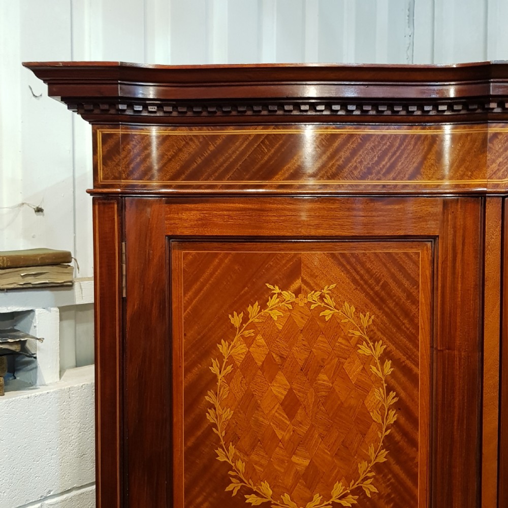 ANTIQUE LATE. VICTORIAN INLAID MAHOGANY BOW FRONT TRIPLE WARDROBE C1890 View VI