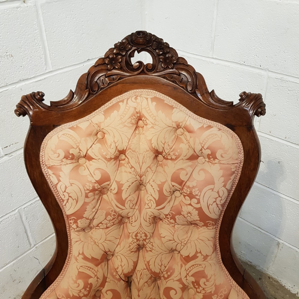 ANTIQUE 19TH  CENT BIEDERMEIER WALNUT SHOW FRAME SALON ARMCHAIR C1870 View III