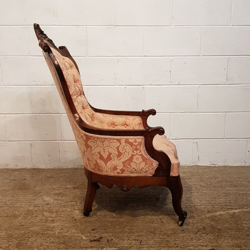 ANTIQUE 19TH  CENT BIEDERMEIER WALNUT SHOW FRAME SALON ARMCHAIR C1870 View IV