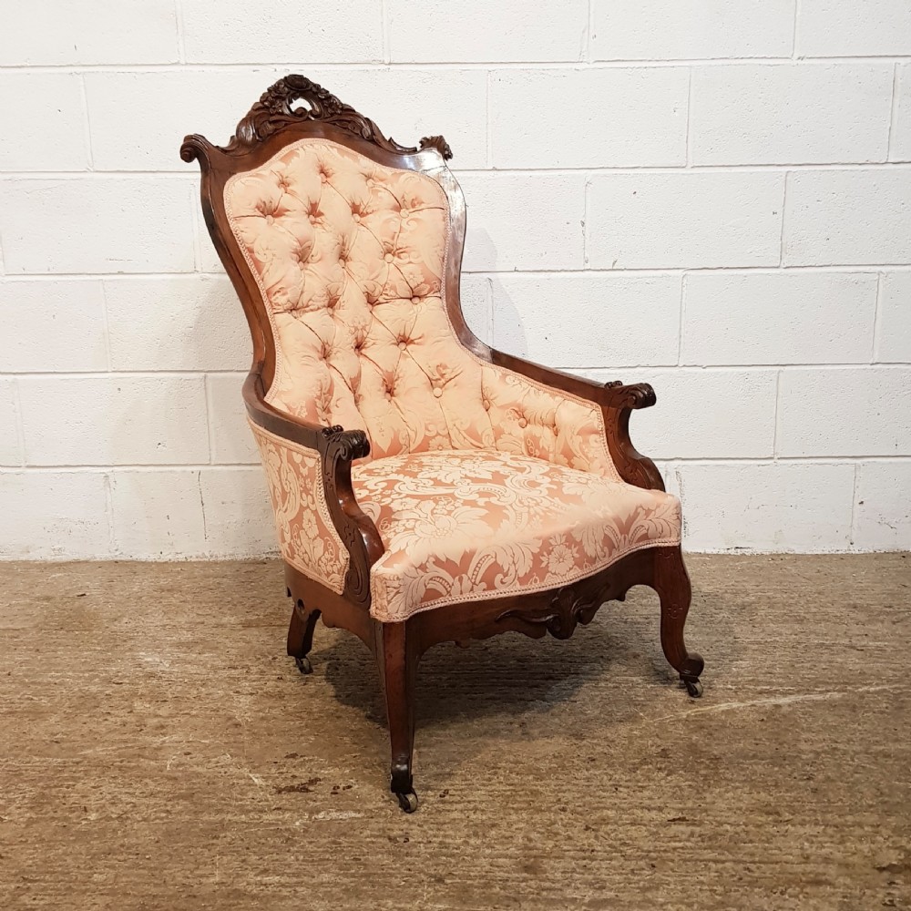 ANTIQUE 19TH  CENT BIEDERMEIER WALNUT SHOW FRAME SALON ARMCHAIR C1870 View VI
