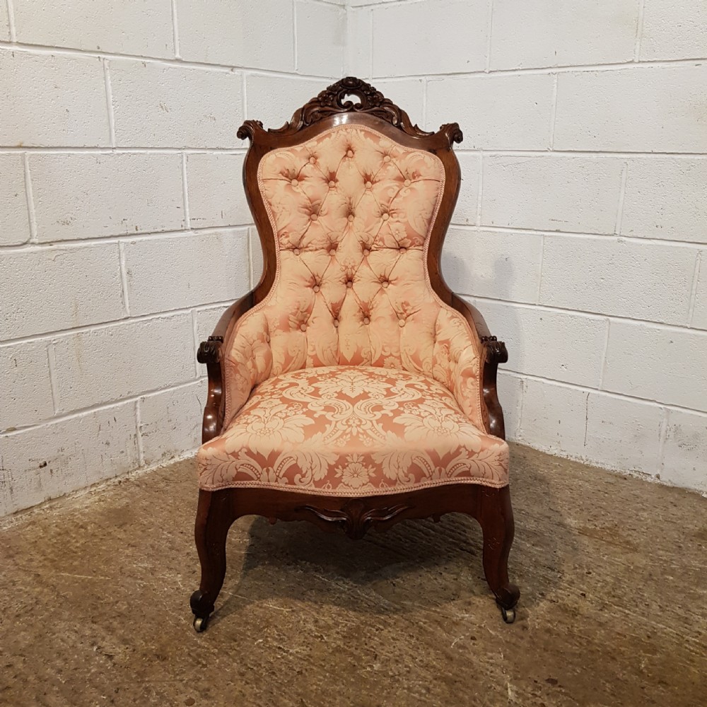 ANTIQUE 19TH  CENT BIEDERMEIER WALNUT SHOW FRAME SALON ARMCHAIR C1870 View IX