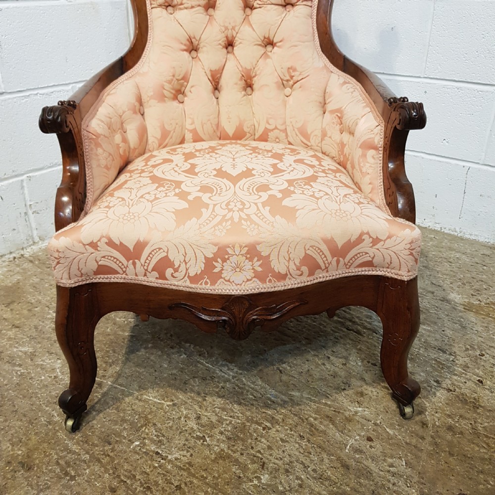 ANTIQUE 19TH  CENT BIEDERMEIER WALNUT SHOW FRAME SALON ARMCHAIR C1870 View X