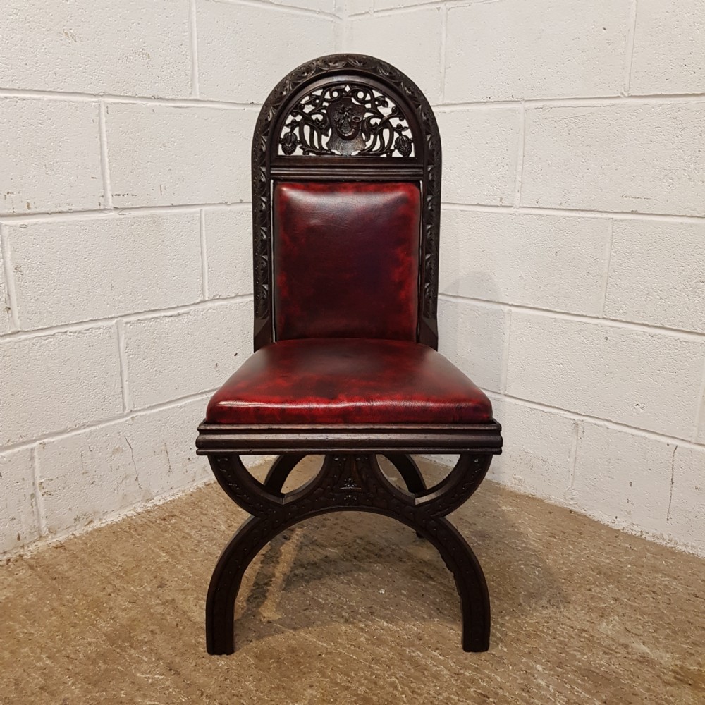ANTIQUE BLACK FOREST CARVED OAK HALL CHAIR C 1900