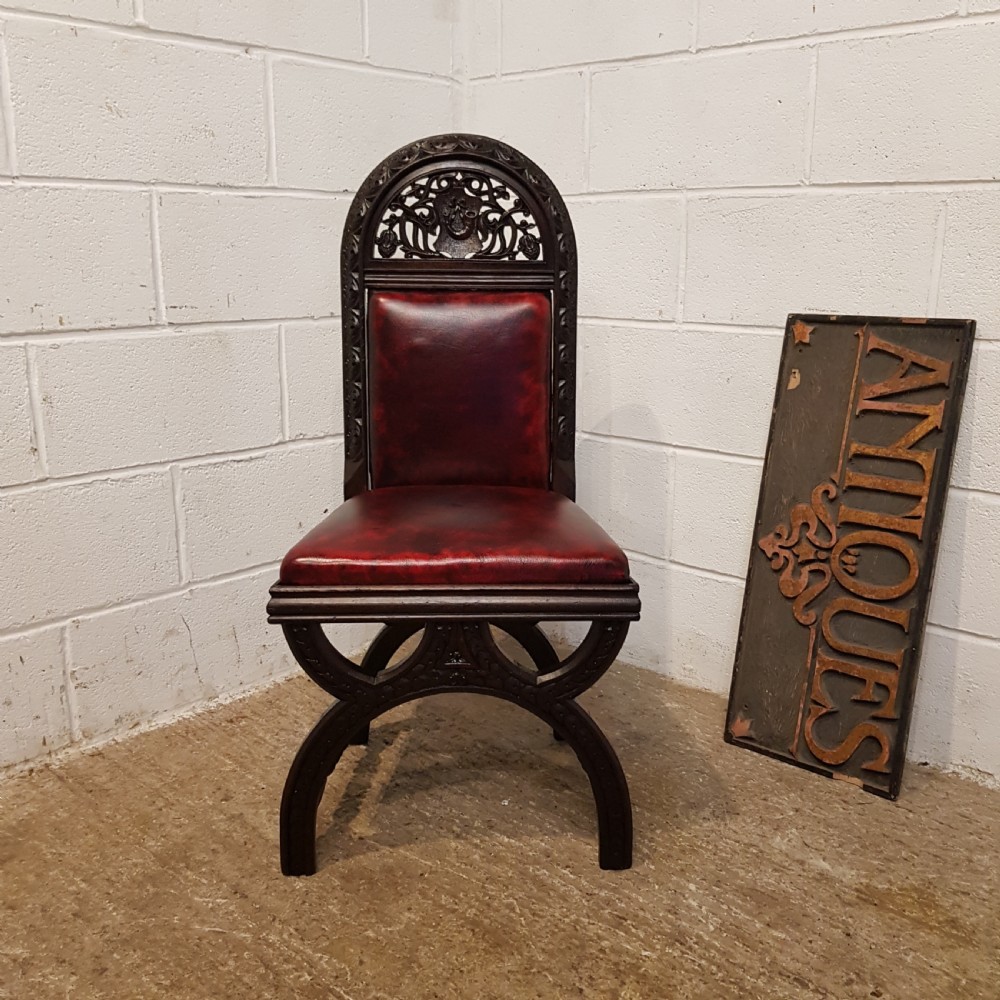 ANTIQUE BLACK FOREST CARVED OAK HALL CHAIR C 1900 View II