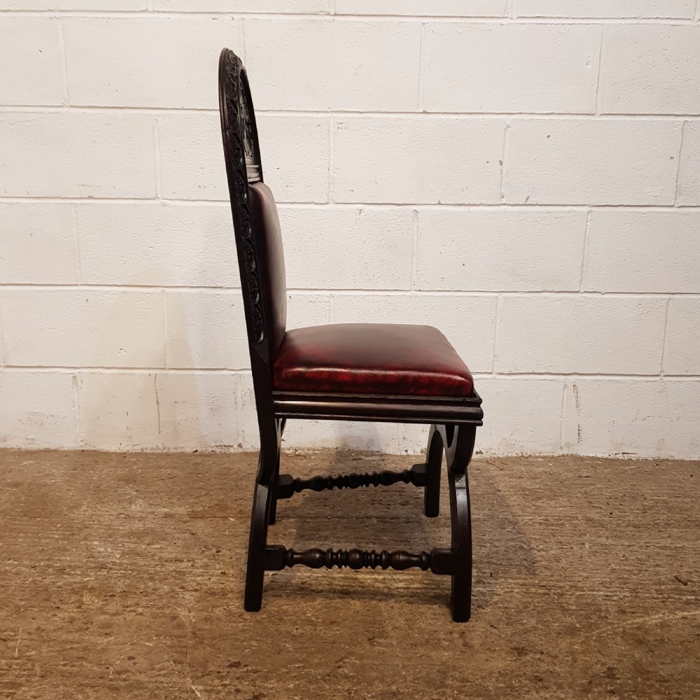 ANTIQUE BLACK FOREST CARVED OAK HALL CHAIR C 1900 View III