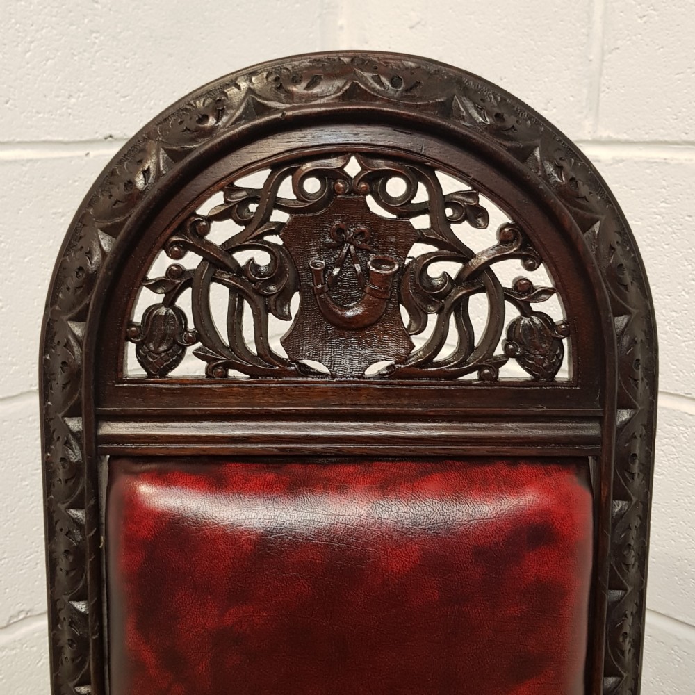 ANTIQUE BLACK FOREST CARVED OAK HALL CHAIR C 1900 View IV