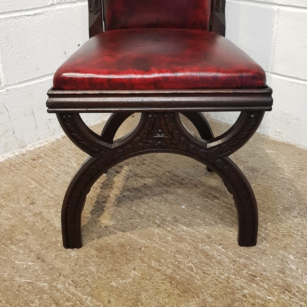 ANTIQUE BLACK FOREST CARVED OAK HALL CHAIR C 1900 View V