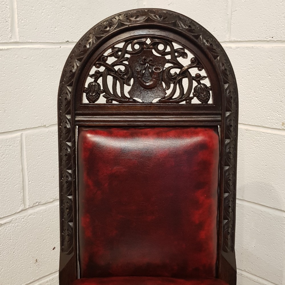 ANTIQUE BLACK FOREST CARVED OAK HALL CHAIR C 1900 View VII