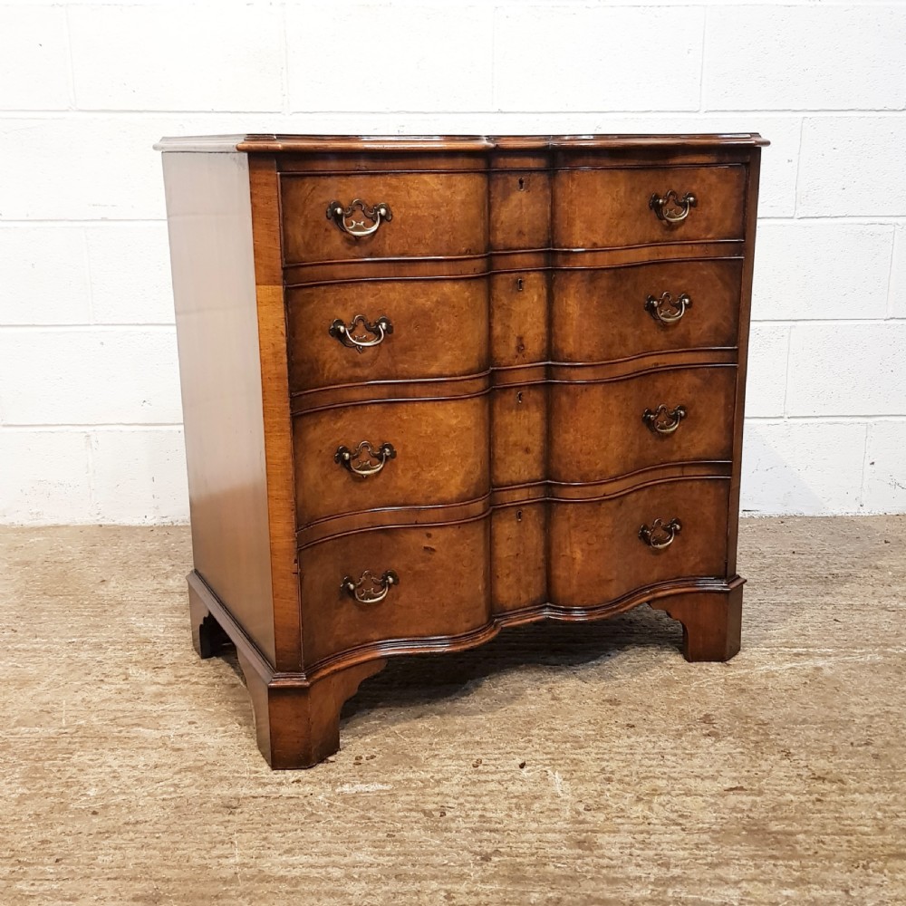 ANTIQUE BURR WALNUT SERPENTINE SHAPED CHEST OF DRAWERS C1920 View II