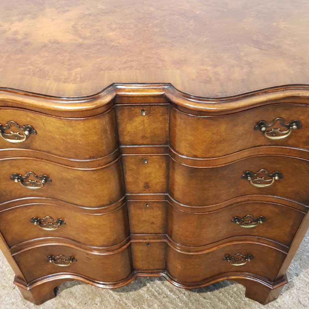 ANTIQUE BURR WALNUT SERPENTINE SHAPED CHEST OF DRAWERS C1920 View III