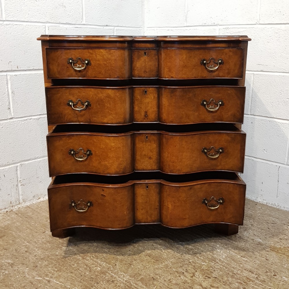 ANTIQUE BURR WALNUT SERPENTINE SHAPED CHEST OF DRAWERS C1920 View IV