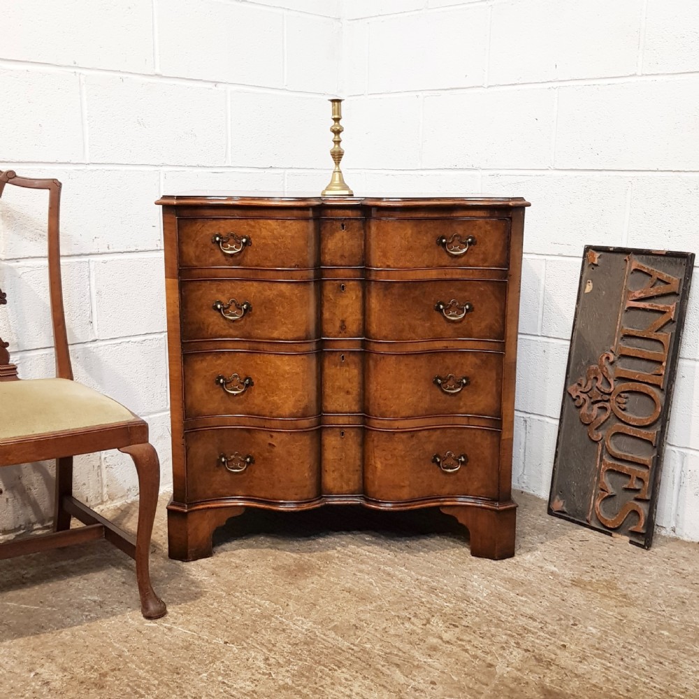 ANTIQUE BURR WALNUT SERPENTINE SHAPED CHEST OF DRAWERS C1920 View VI