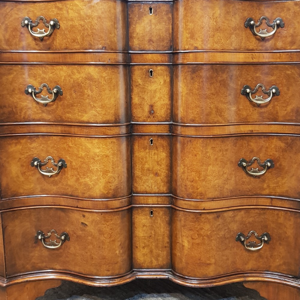ANTIQUE BURR WALNUT SERPENTINE SHAPED CHEST OF DRAWERS C1920 View VII