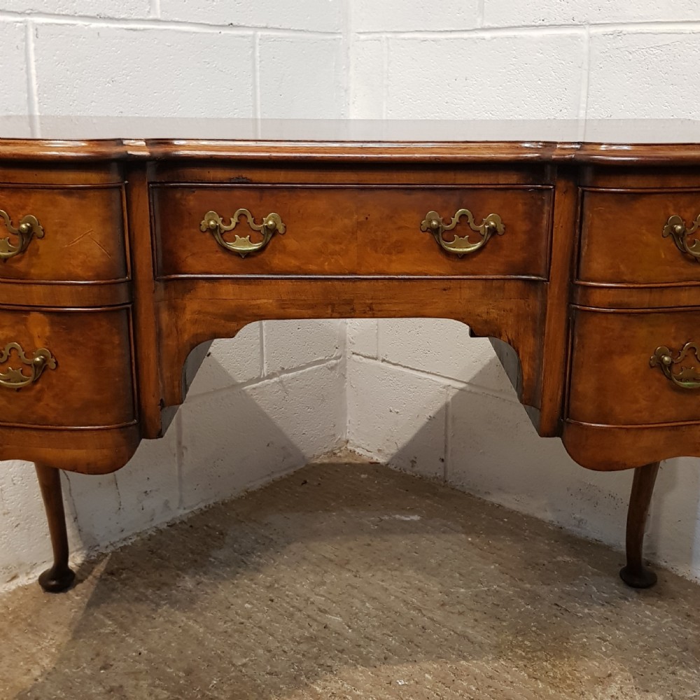 ANTIQUE BURR WALNUT SERPENTINE SHAPED DESK C1920 View IV