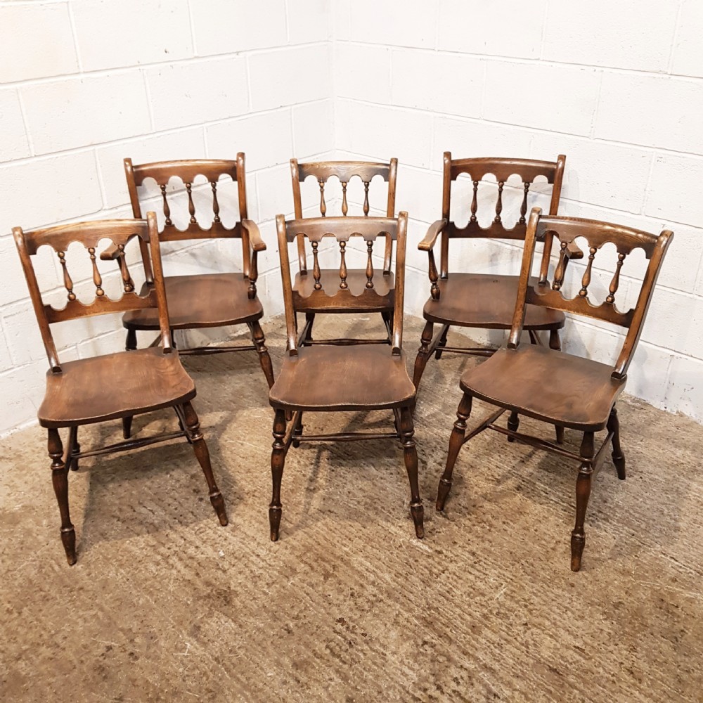 SET SIX ANTIQUE VICTORIAN OAK &  ELM COUNTRY CHAIRS C1880