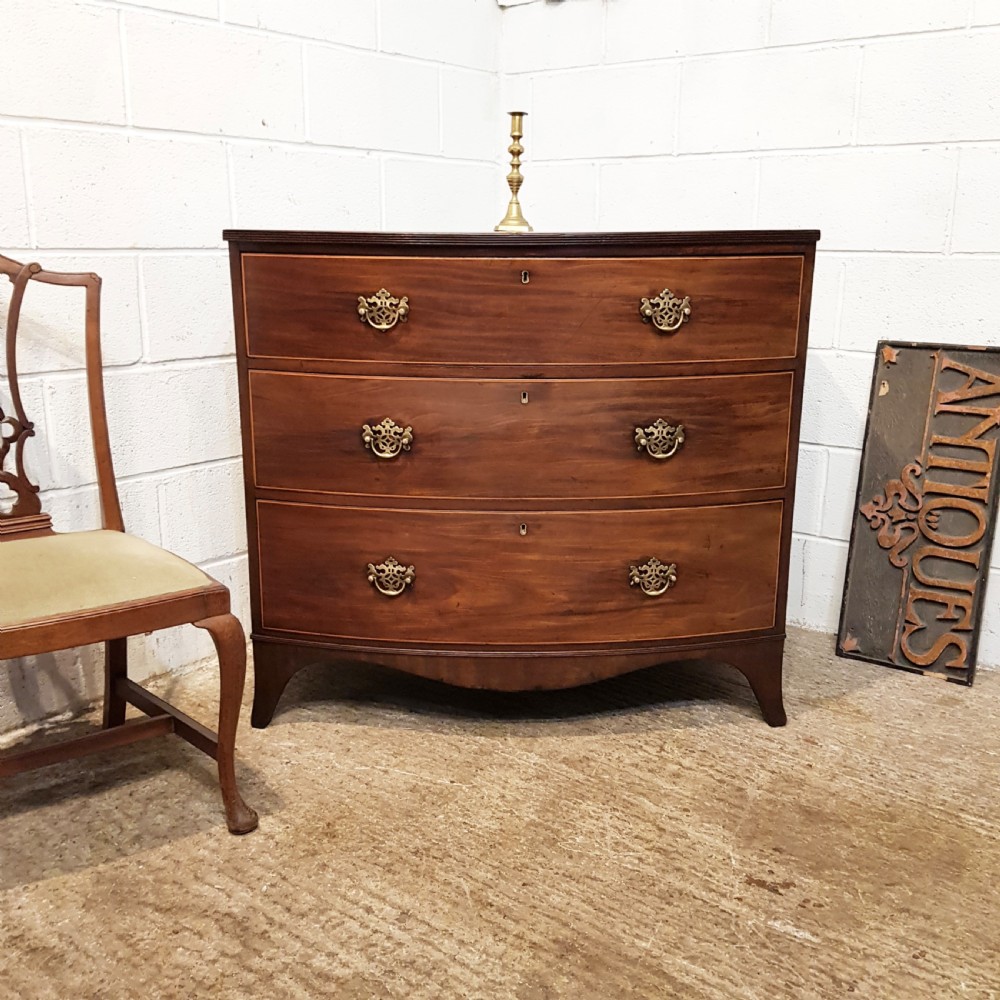 ANTIQUE REGENCY MAHOGANY BOW FRONT CHEST OF DRAWERS C1820