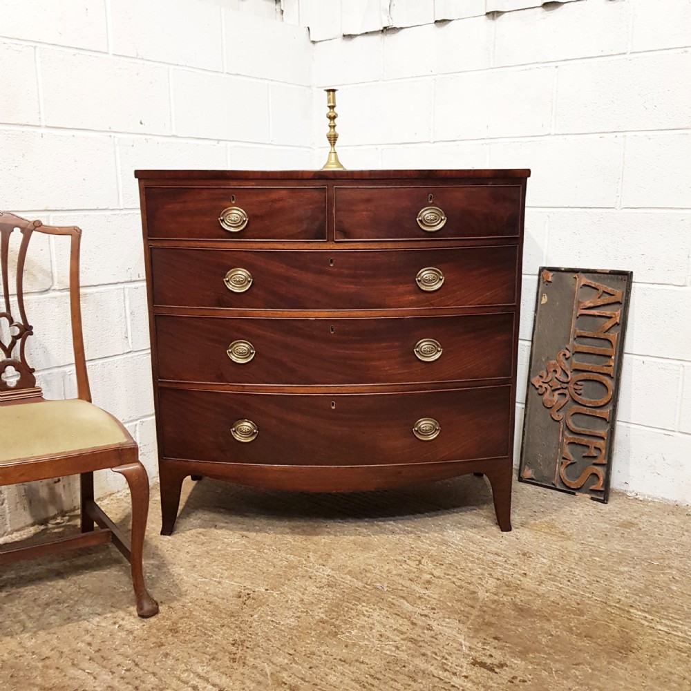 ANTIQUE REGENCY MAHOGANY BOW FRONT CHEST OF DRAWERS C1820