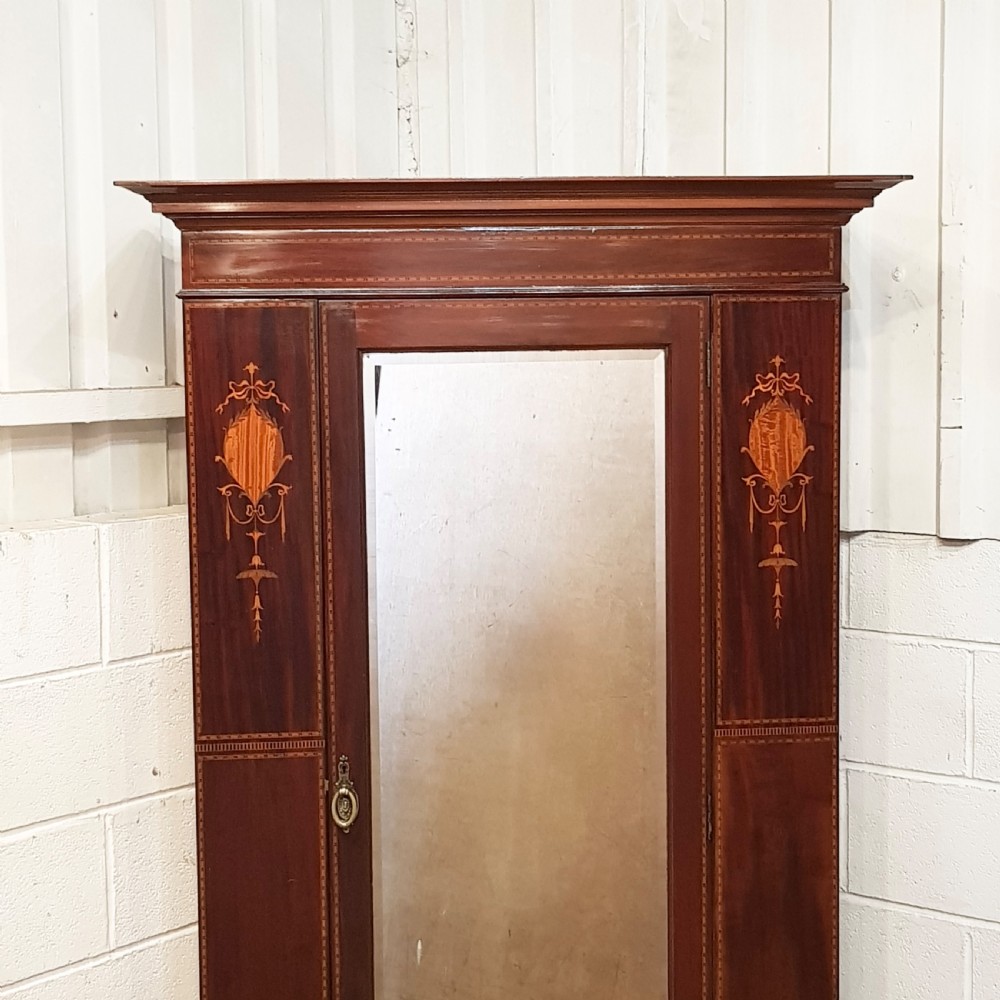 ANTIQUE EDWARDIAN INLAID MAHOGANY SINGLE WARDROBE C1900 View III