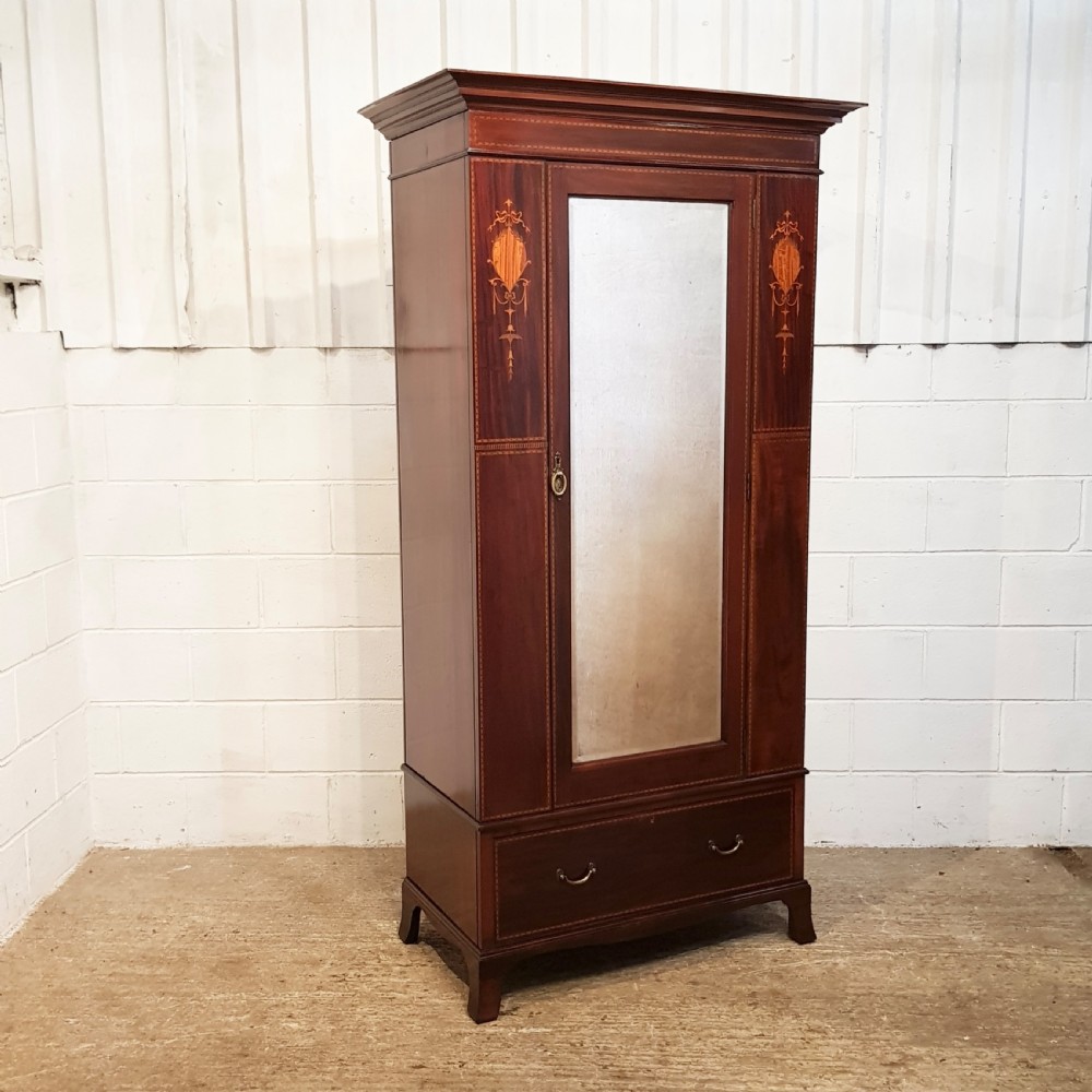 ANTIQUE EDWARDIAN INLAID MAHOGANY SINGLE WARDROBE C1900 View IV
