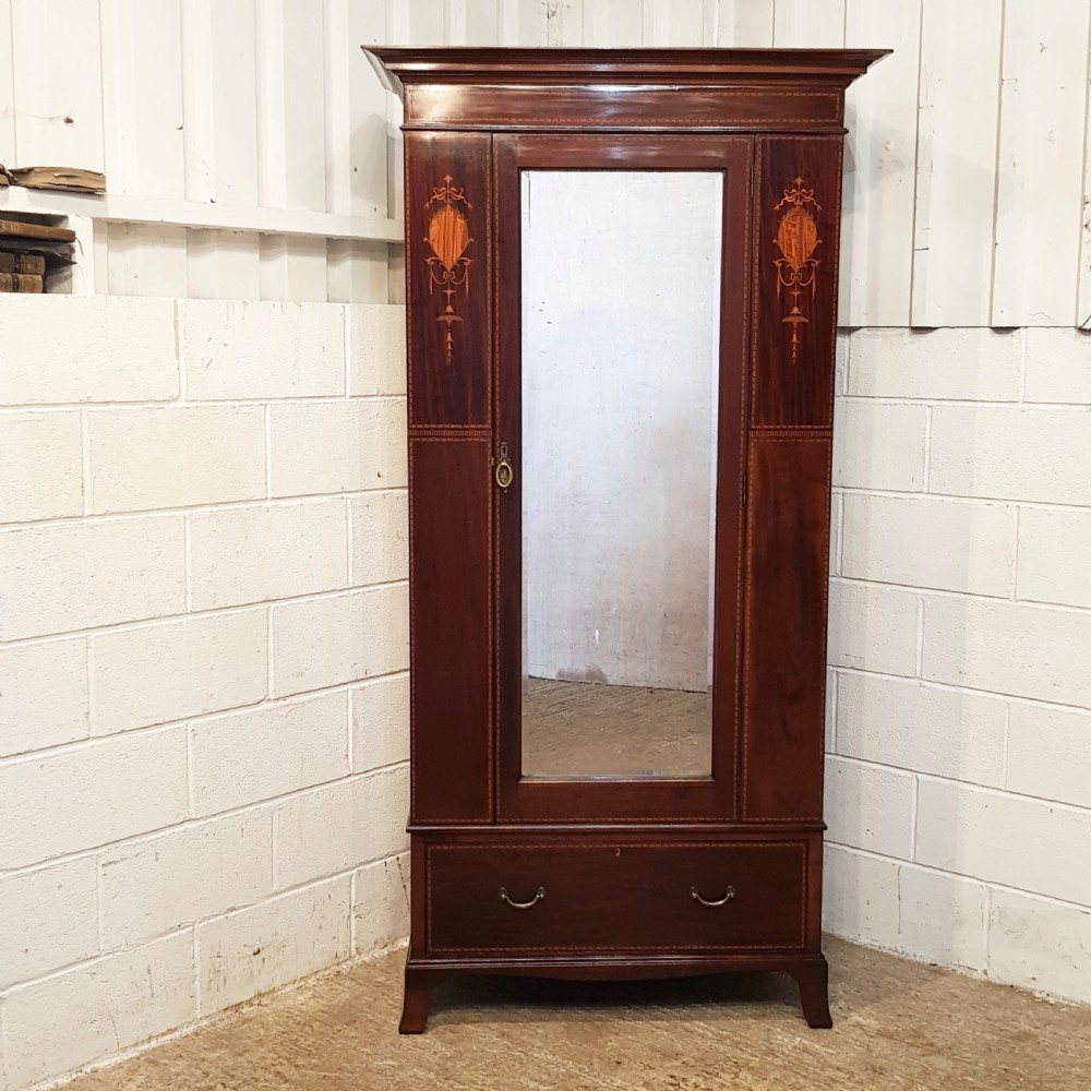 ANTIQUE EDWARDIAN INLAID MAHOGANY SINGLE WARDROBE C1900 View V