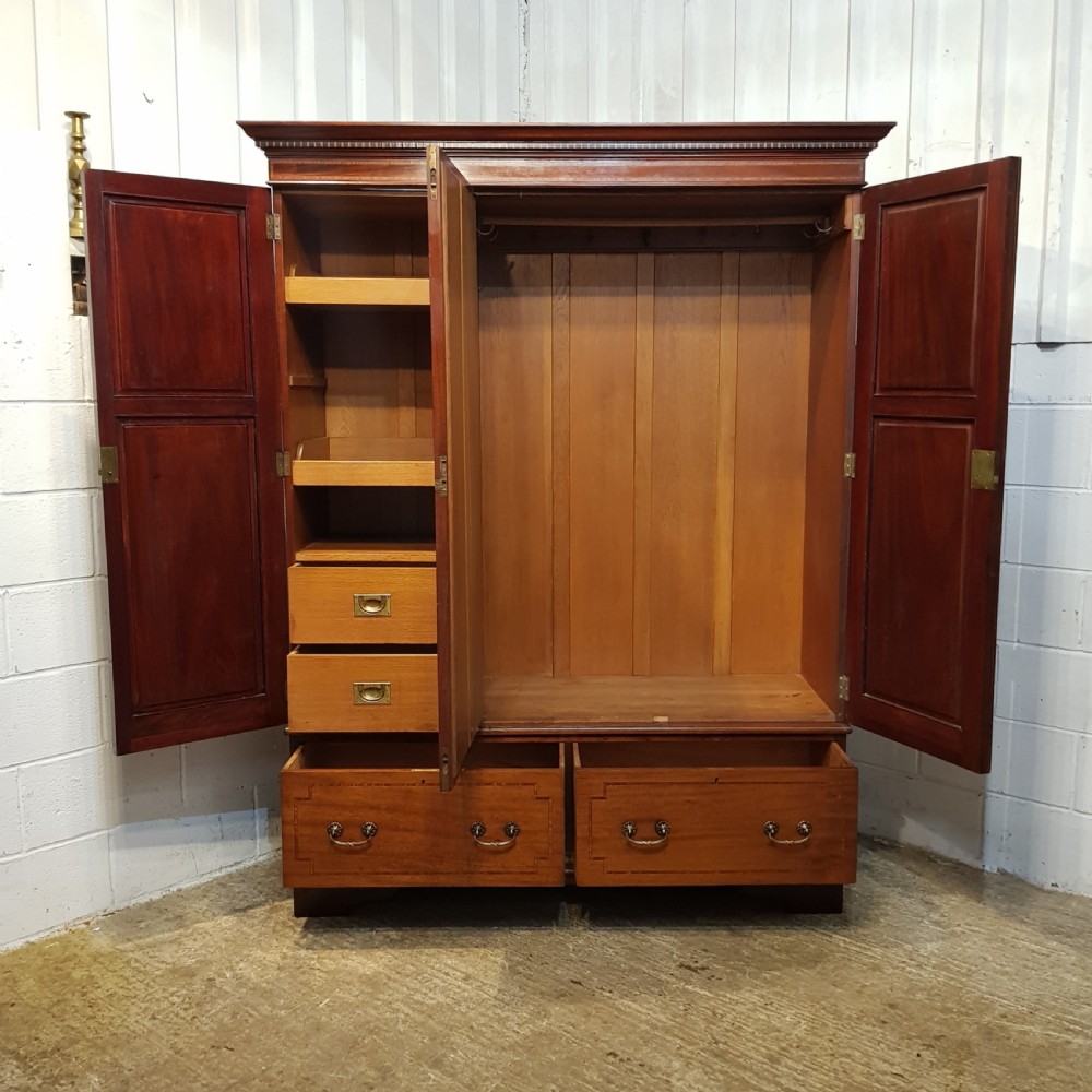 ANTIQUE EDWARDIAN INLAID MAHOGANY TRIPLE WARDROBE C1900 View IV