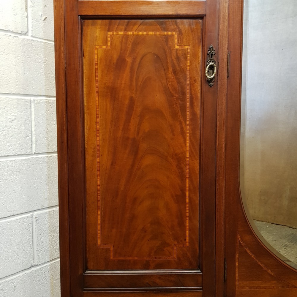 ANTIQUE EDWARDIAN INLAID MAHOGANY TRIPLE WARDROBE C1900 View V