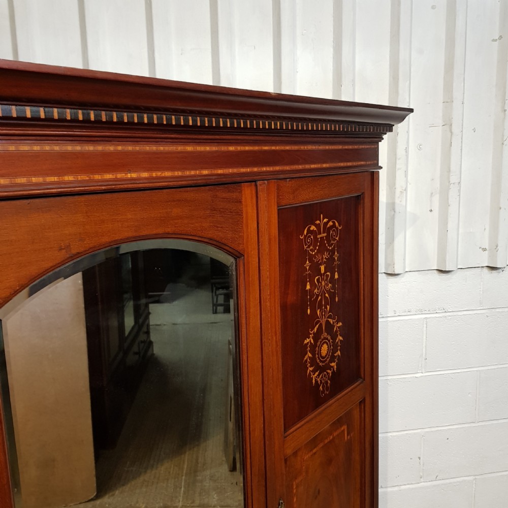 ANTIQUE EDWARDIAN INLAID MAHOGANY TRIPLE WARDROBE C1900 View VI