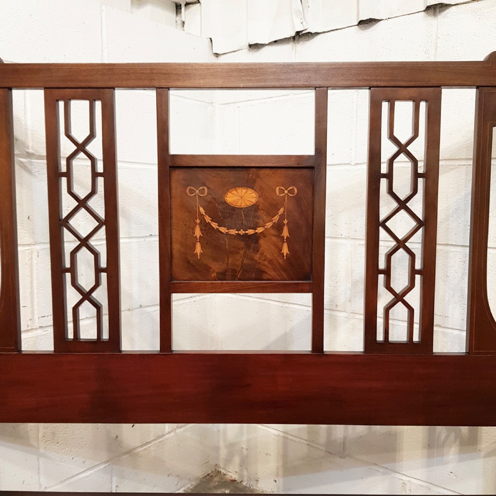 ANTIQUE EDWARDIAN INLAID MAHOGANY DOUBLE BED C1900 View II
