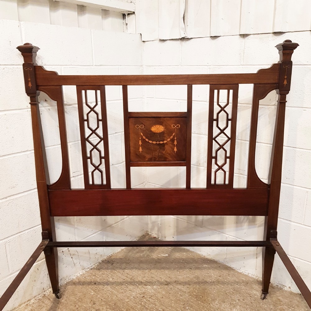 ANTIQUE EDWARDIAN INLAID MAHOGANY DOUBLE BED C1900 View III