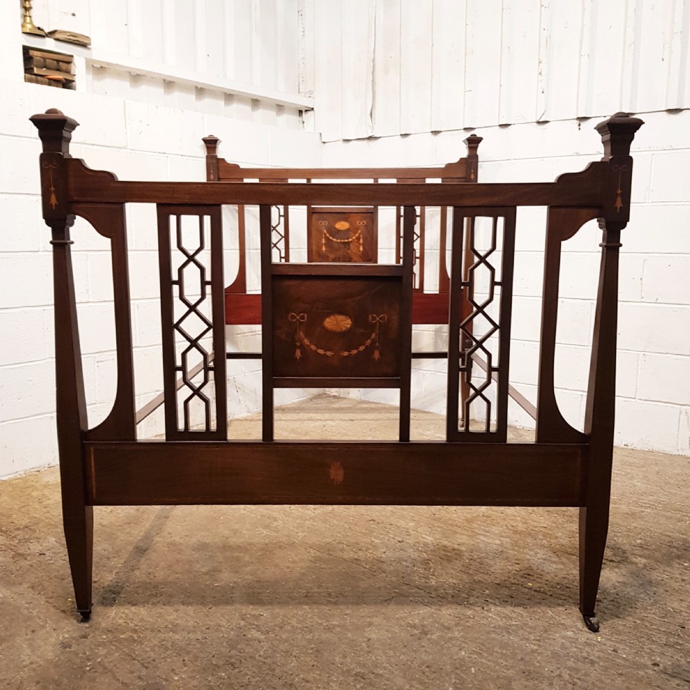 ANTIQUE EDWARDIAN INLAID MAHOGANY DOUBLE BED C1900 View VI