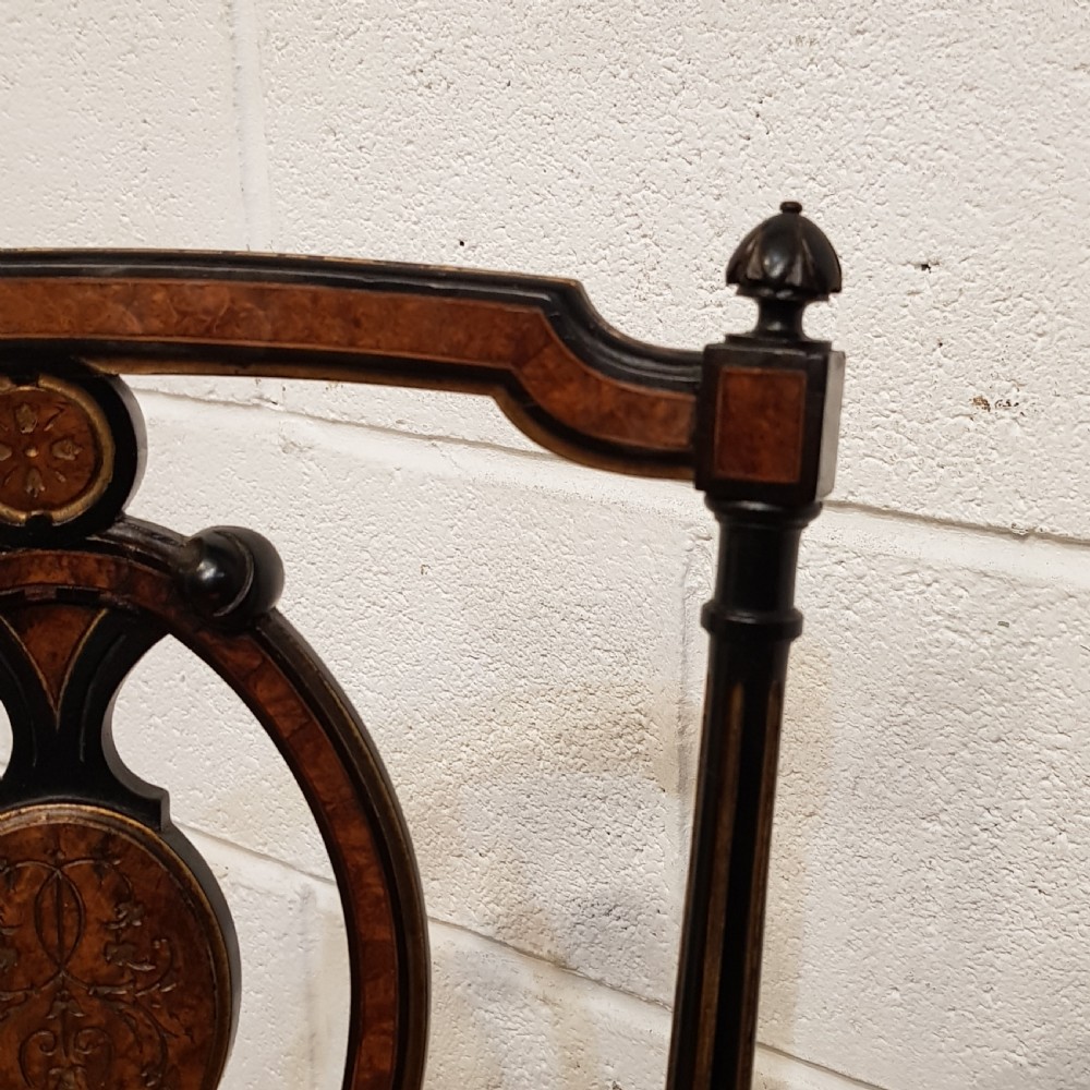 ANTIQUE PAIR VICTORIAN AESTHETIC EBONY &  BURR WALNUT SALON CHAIRS C1890 View III