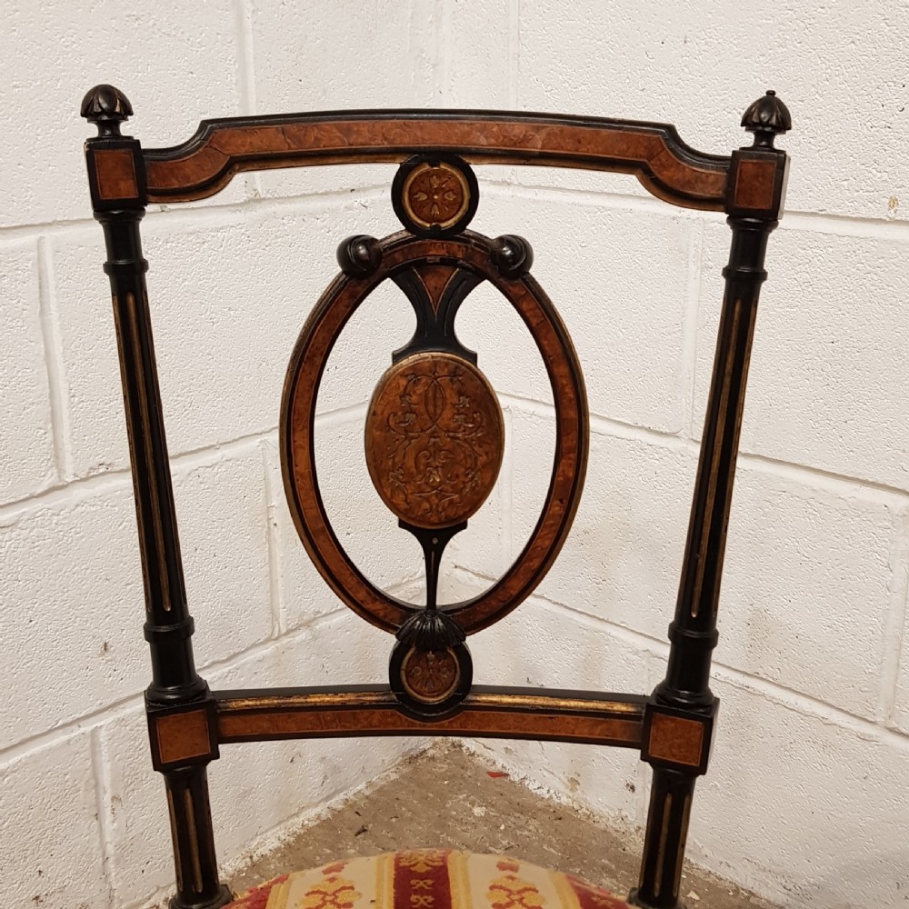 ANTIQUE PAIR VICTORIAN AESTHETIC EBONY &  BURR WALNUT SALON CHAIRS C1890 View IV