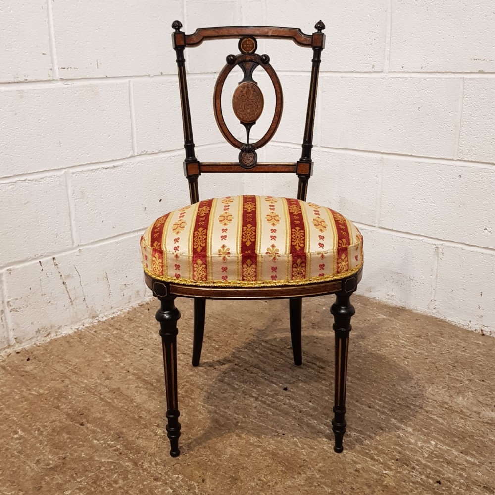 ANTIQUE PAIR VICTORIAN AESTHETIC EBONY &  BURR WALNUT SALON CHAIRS C1890 View V