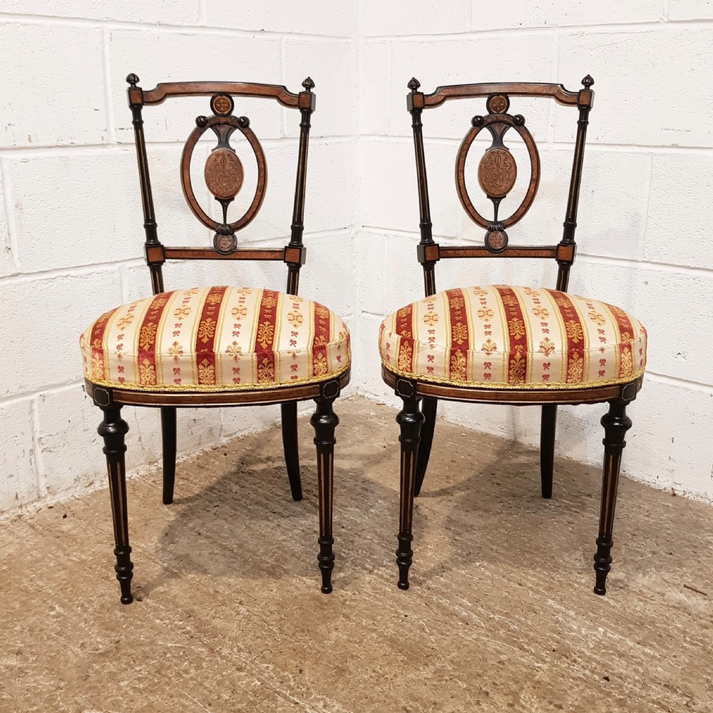 ANTIQUE PAIR VICTORIAN AESTHETIC EBONY &  BURR WALNUT SALON CHAIRS C1890 View IX