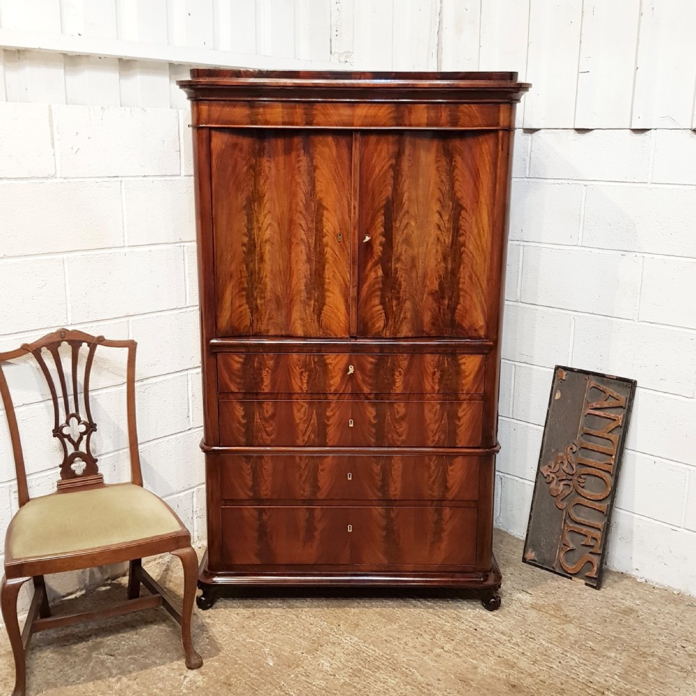 ANTIQUE 19TH CENTURY BIEDERMEIER MAHOGANY CABINET ON CHEST OF DRAWERS C1860
