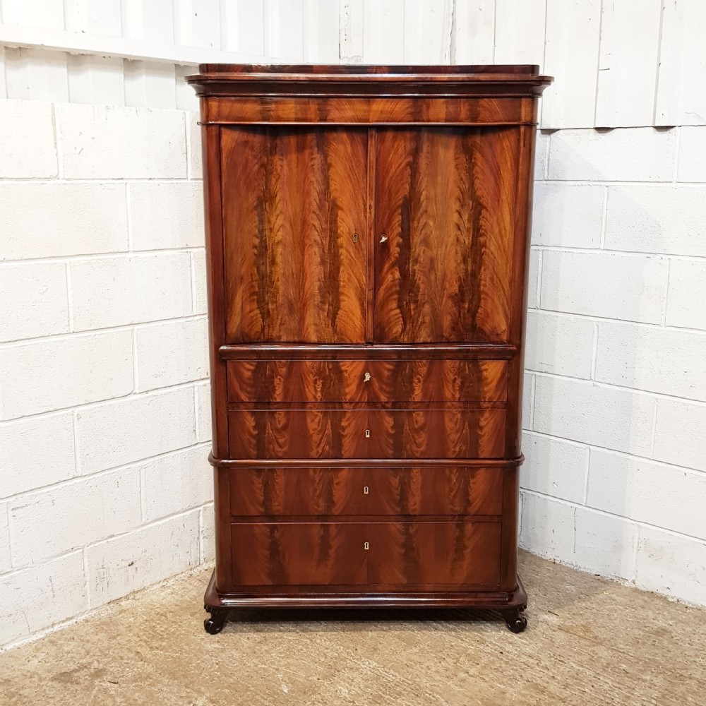 ANTIQUE 19TH CENTURY BIEDERMEIER MAHOGANY CABINET ON CHEST OF DRAWERS C1860 View II