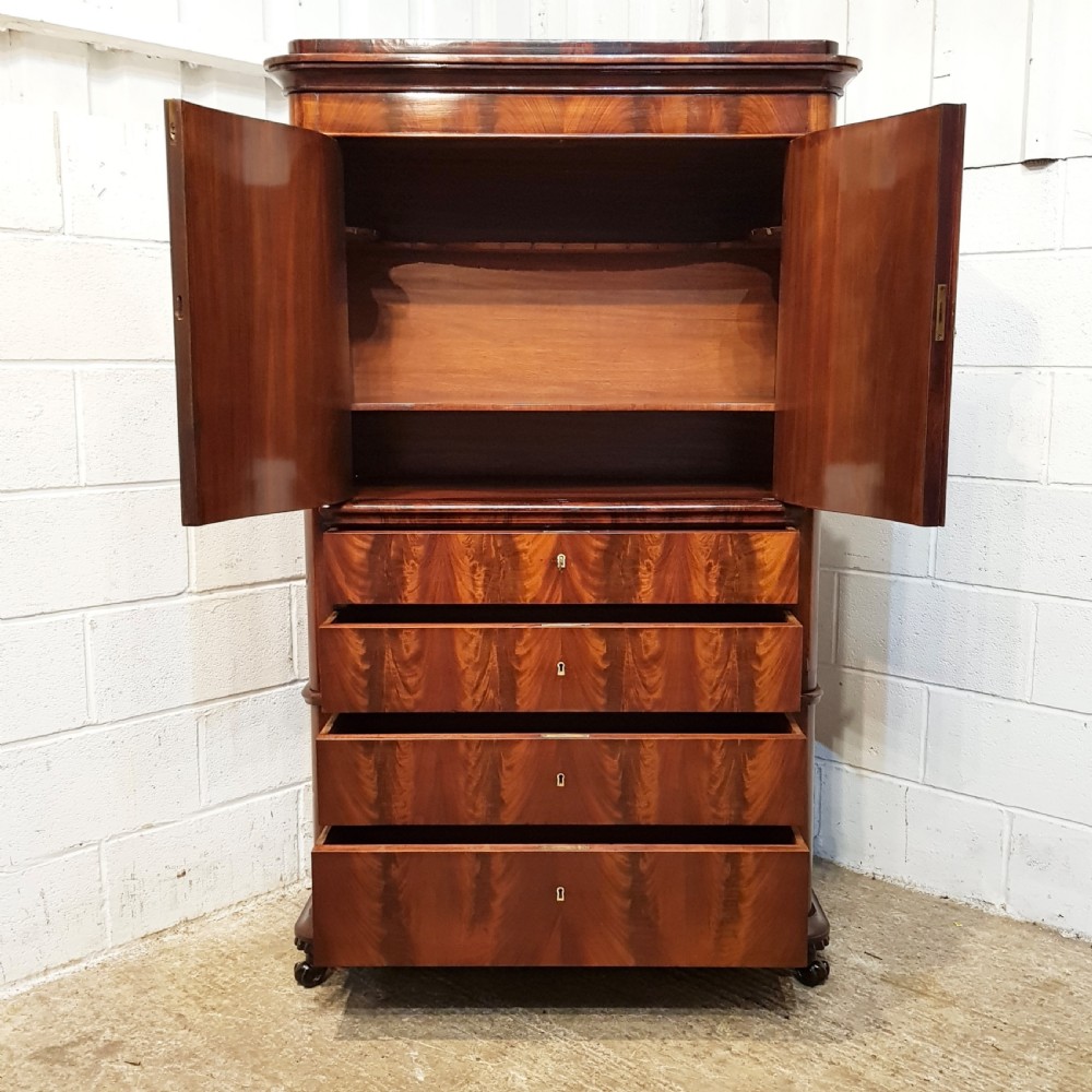 ANTIQUE 19TH CENTURY BIEDERMEIER MAHOGANY CABINET ON CHEST OF DRAWERS C1860 View III