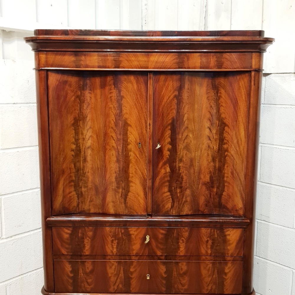 ANTIQUE 19TH CENTURY BIEDERMEIER MAHOGANY CABINET ON CHEST OF DRAWERS C1860 View V