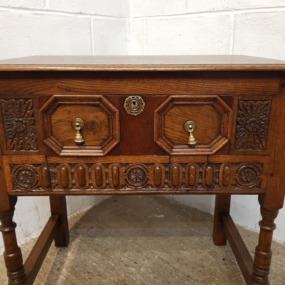 ANTIQUE CARVED OAK SIDE TABLE C1920 View III