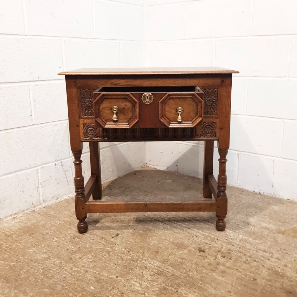 ANTIQUE CARVED OAK SIDE TABLE C1920 View IV