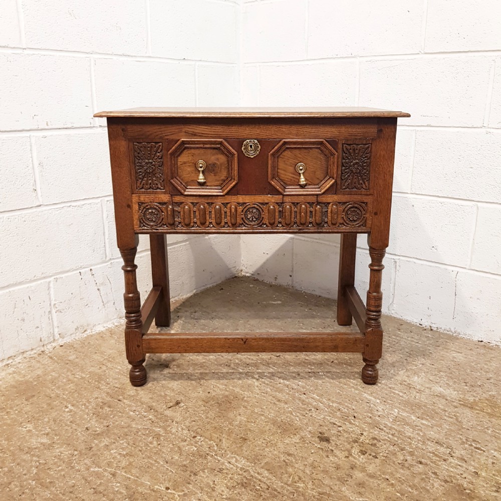 ANTIQUE CARVED OAK SIDE TABLE C1920 View V