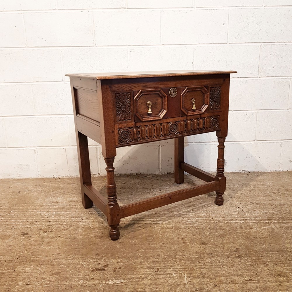 ANTIQUE CARVED OAK SIDE TABLE C1920 View VI