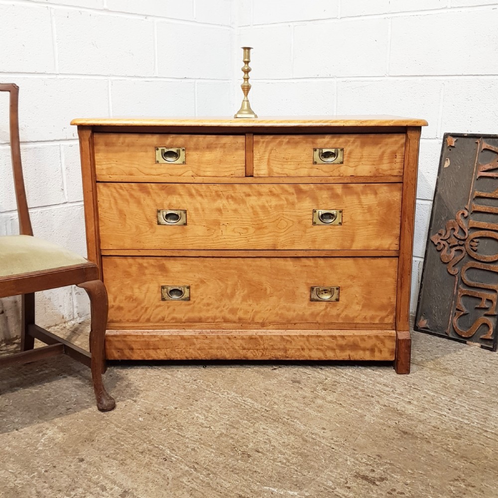 ANTIQUE LATE VICTORIAN SATINWOOD CHEST OF DRAWERS C1890