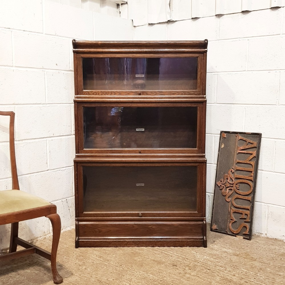 ANTIQUE OAK GLOBE WERNICKE THREE TIER BOOKCASE C1920