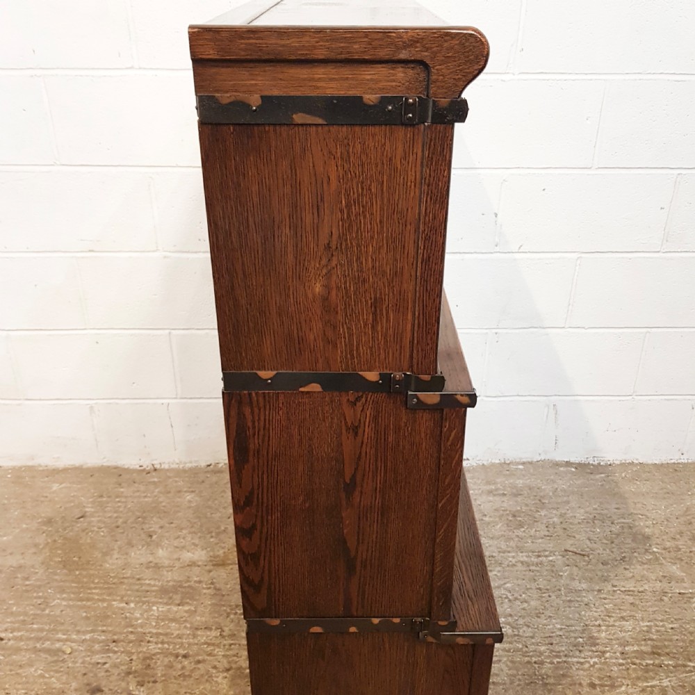 ANTIQUE OAK GLOBE WERNICKE THREE TIER BOOKCASE C1920 View V