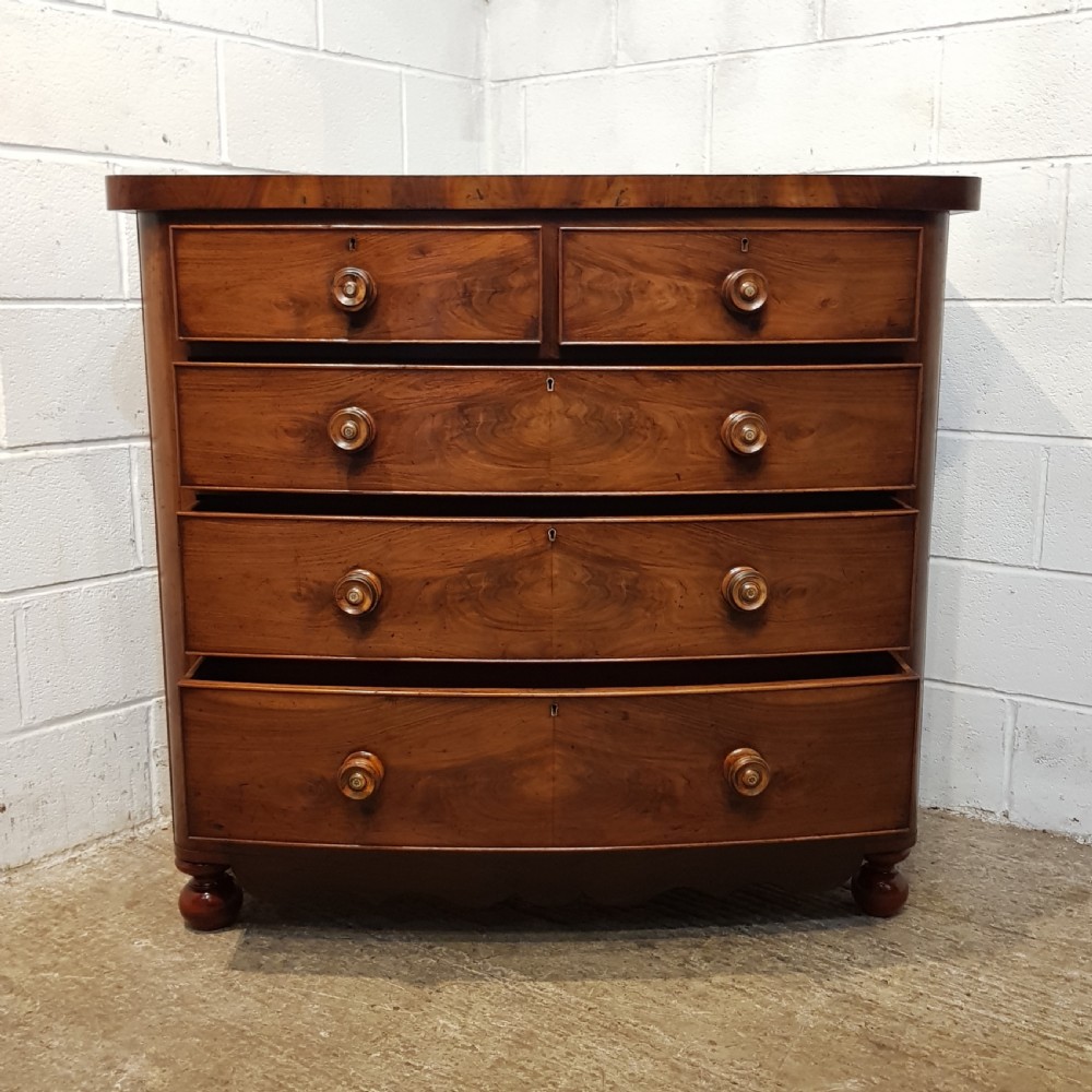 ANTIQUE VICTORIAN MAHOGANY BOW FRONT CHEST OF DRAWERS C1880 View IV